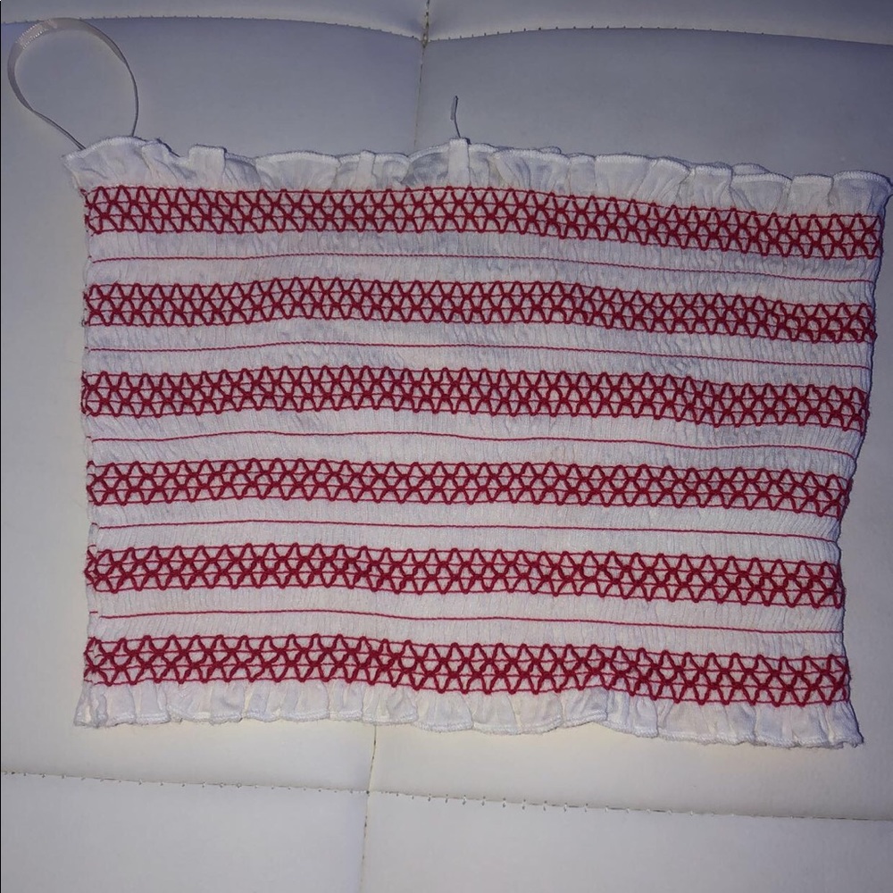 red and white tube top